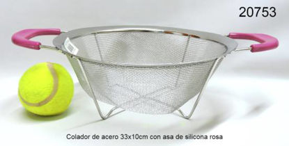 Imagen de COLADOR DE ACERO CON ASA DE SILICONA ROSA 33X10CM 5.24